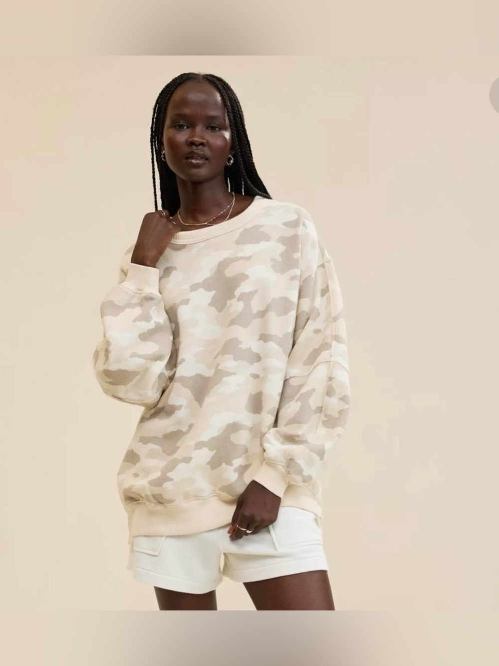 Aerie Très Chic Sweatshirt - muted neutral camo print - oversized - size SMALL